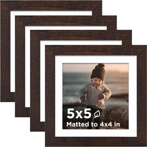 Vista 17 de KINLINK Juego de 4 portarretratos de 4 x 4, color negro, cuadrados de madera con plexiglás para 4 x 4 sin paspartú para mesa y pared