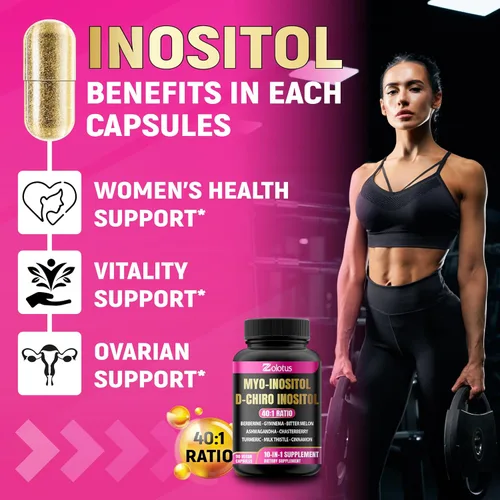 Vista 5 de Zolotus Myo-inositol y D-Chiro Inositol Proporción Ideal Suplemento de inositol con melón amargo, cardo mariano, cúrcuma, gimnasia, casteberry