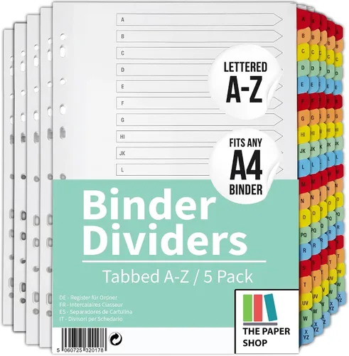 Vista 10 de Divisores de carpetas A-Z con pestañas A4 Divisores del alfabeto para carpeta de 3 anillas Perfecto para organizar páginas en 3 separadores