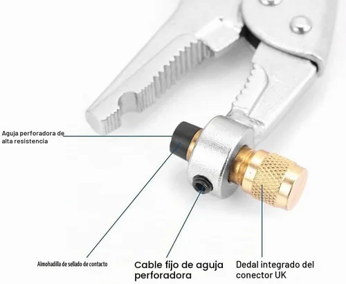 Vista 3 de Alicates de recuperación de refrigerante para aire acondicionado con interfaz SAE de 1/4", herramienta duradera eficiente y ecológica para bloqueo