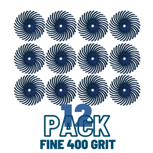 Vista 2 de Dedeco Sunburst - Discos de cerdas radiales (12 unidades, 3/4 pulgadas, curvados, grano azul 400 (fino), óxido de aluminio para pulido y acabado