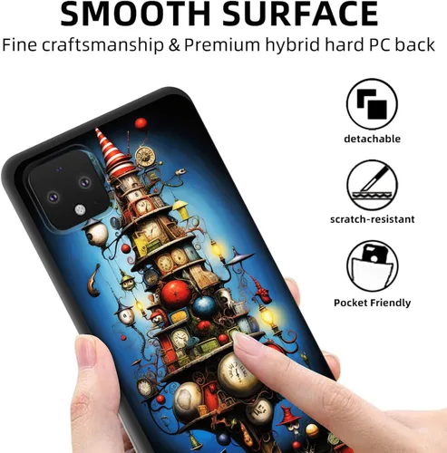Vista 4 de Funda protectora para Pixel 4 XL, funda protectora de silicona antiarañazos de TPU premium para Google Pixel 4 XL, arte de torre de reloj