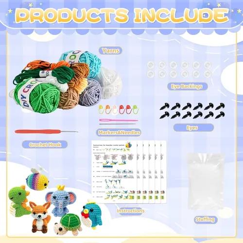 Vista 2 de OLHKYN Kit de Ganchillo de 6 Piezas para Principiantes, Manualidades DIY 2025 para Adultos y Niños, Gran Regalo para Amantes del Ganchillo, Kits