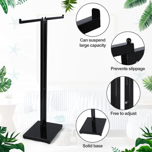 Vista 3 de Weysat - Perchero negro de 2 vías con brazos rectos de 16 pulgadas, soporte de exhibición de camisas de metal ajustable, estante de ropa de pie