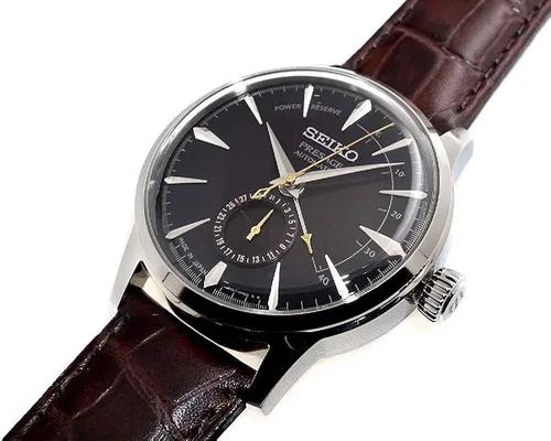 Vista 4 de SEIKO PRESAGE Power ReserveBlack Cat Martini Reloj de cuero con esfera marrón SSA393J1 Azul