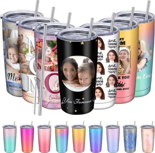 Vista 16 de Regalos para el Día de la Madre, vaso personalizado con foto de mamá, vasos delgados con tapa de nombre y pajita, 20 onzas, taza de café de viaje