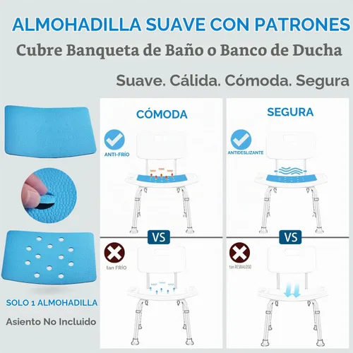 Vista 4 de Alfombrilla antideslizante para taburete de ducha, almohadilla para silla de ducha con respaldo adhesivo, cojín impermeable de secado rápido