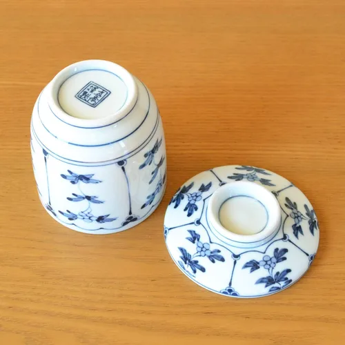 Vista 4 de 有田焼やきもの市場 Juego de 2 tazas de Chawanmushi con tapas japonesas Chawan Mushi Arita Imari Hecho en Japón Wari-Souka