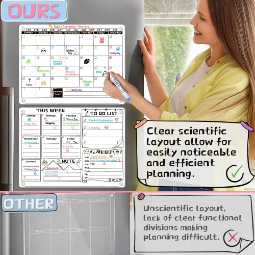 Vista 2 de Pizarra blanca magnética acrílica para refrigerador, calendario acrílico para refrigerador, pizarra blanca de borrado en seco para refrigerador