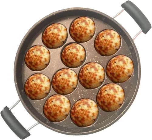 Vista 5 de G & D GD Appam Patra Appam - Molde antiadherente con tapa de cristal, para panqueques Appa Chetty Paniyaral, 12 cavidades de diámetro de 9 pulgadas