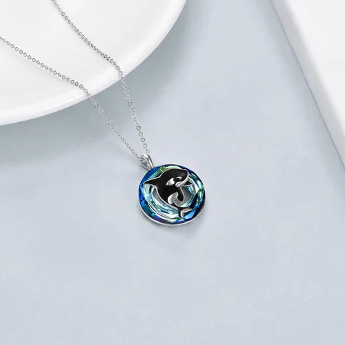 Vista 5 de CRMAD Collar de ballena asesina de orca para mujer, plata de ley, piedra lunar y ballena orca, regalos