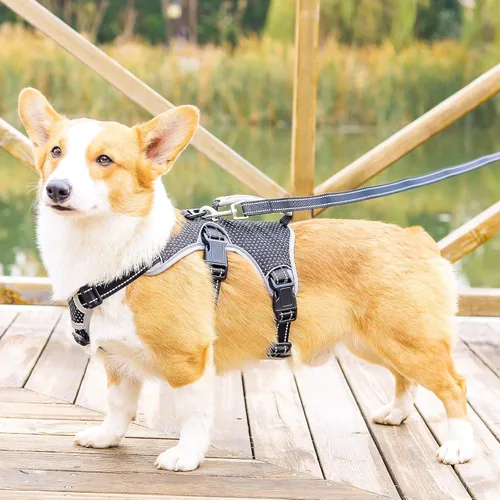 Vista 7 de Arnés de perro multiusos con soporte, arnés reflectante a prueba de escapes sin tirones ajustable con asa duradera, arnés para caminar para perros