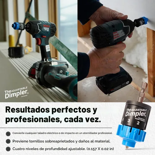 Vista 2 de Ajustable DIMPLER® - Broca para paneles de yeso y accesorio para pistola de tornillos, convierte el taladro en una pistola de tornillos para paneles