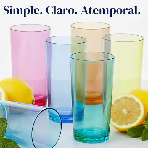 Vista 6 de Vasos de plástico reutilizables US Acrylic Classic (juego de 6) de 24 onzas, tazas de té helado de colores surtidos Vasos sin BPA, fabricados