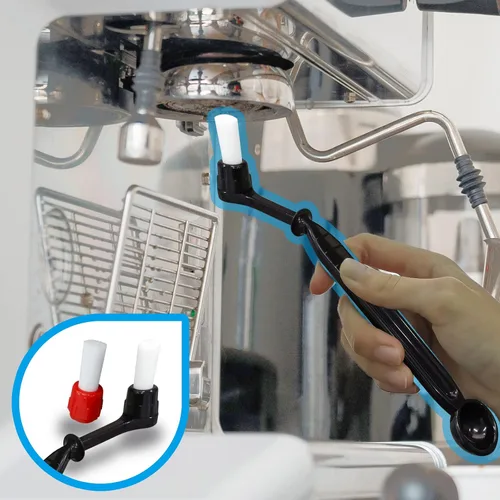 Vista 2 de Cepillo de limpieza para máquina de café, cepillo para máquina de café expreso con cabezal desmontable, cepillo de plástico de madera con cerdas