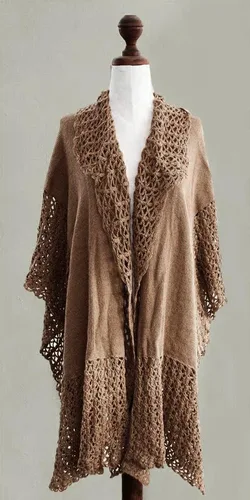 Vista 2 de NOVICA Brown 100% Alpaca Ruana Poncho Manto Spiced Sider