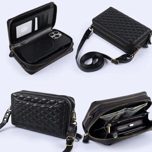 Vista 2 de Harryshell Funda compatible con iPhone 13 Pro Max de 6.7 pulgadas 2021, con múltiples cremalleras, funda magnética desmontable con ranuras para Negro