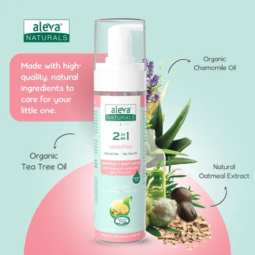 Vista 5 de Aleva Naturals Gel de baño y cabello hipoalergénico 2 en 1 Fórmula de aceite de árbol de té Para pieles sensibles Perfecto para bebés recién