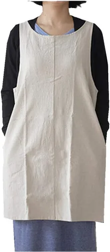 Vista 7 de Delantal de algodón y lino estilo japonés con espalda cruzada, con dos bolsillos, estilo X