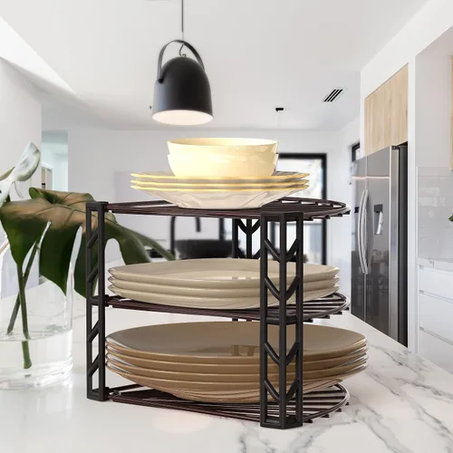 Vista 2 de Simple Houseware - Organizador de estantería esquinera de 3 niveles para encimera, bronce