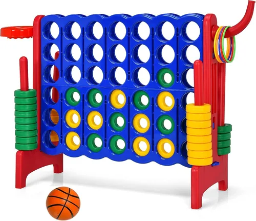 Vista 13 de Costzon Giant 4 en una fila, Jumbo 4 a puntuación, juego gigante con aro de baloncesto, lanzamiento de anillos, deslizador de liberación rápida, 42
