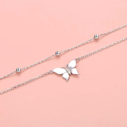 Vista 6 de FLYOW Tobillera para mujer de plata de ley S925 ajustable con cuentas de corazón con dije de corazón