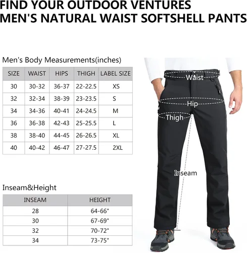 Vista 6 de Outdoor Ventures Lite - Pantalones deportivos impermeables y resistentes al viento para hombre, con forro polar, para senderismo, esquí, nieve