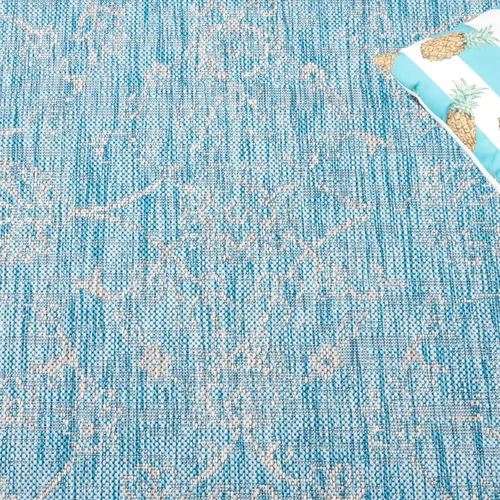 Vista 7 de SAFAVIEH Alfombra lavable al aire libre, colección Courtyard - 2'3" x 5', azul aguamarina y gris, no desprende pelusa y fácil limpieza, ideal
