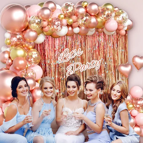 Vista 7 de Kit de guirnalda de arco de globos de oro rosa de 157 piezas, globos metálicos de oro rosa y oro rosa blanco para cumpleaños, baby shower, despedida