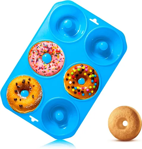 Vista 3 de Moldes de silicona para donas, mini moldes de silicona para hornear sabrosas rosquillas, bagels, cakecups y más (2 azul)