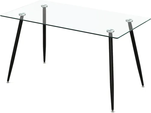Vista 8 de Tangkula Mesa de comedor de cristal, mesa rectangular moderna con mesa de vidrio templado y patas de acero negro, mesa versátil de cocina simple