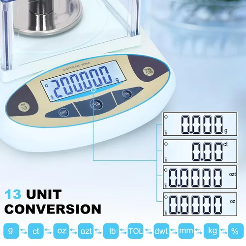 Vista 3 de Balanza de laboratorio 500g*0.001g, balanza analítica de alta precisión con parabrisas, balanza electrónica científica, balanza de precisión digital
