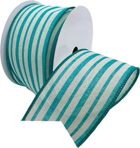 Vista 4 de Morex Ribbon Cinta de rayas de cabaña de lino con cable, 1.5 pulgadas por 10 yardas, verde manzana, 7579.40/10-550