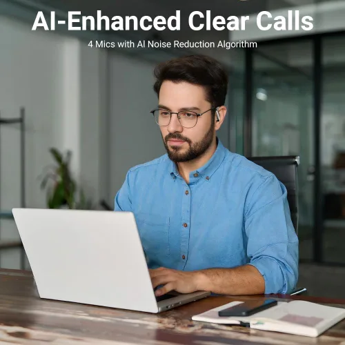 Vista 3 de Auriculares inalámbricos Bluetooth, auriculares con ganchos para los oídos V5.4, auriculares intraurales con conexión estable, graves profundos Negro