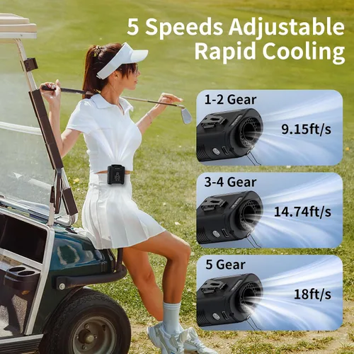 Vista 2 de Socool - Ventilador portátil de 10 000 mAh, clip para cinto, batería recargable, 5 velocidades, linterna, para el cuello, manos libres, 40 horas
