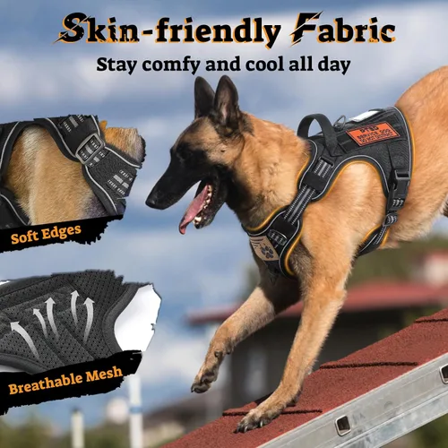Vista 4 de rabbitgoo - Arnés para perros pequeño sin tirones, chaleco táctico de servicio con Molle y asa de control, arnés militar ajustable y reflectante