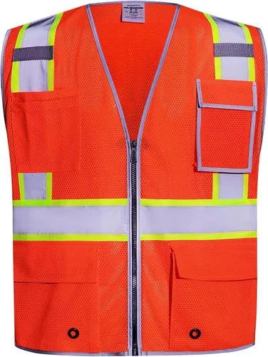 Vista 20 de SKSAFETY Chaleco de seguridad de nivel profesional de 12 bolsillos, chaleco de alta visibilidad Clase 2, ANSI/ISEA
