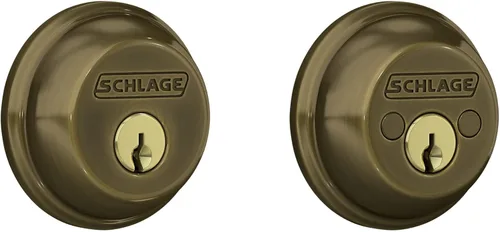 Vista 14 de Schlage Single Cylinder Front Door Deadbolt, Aged Bronze Cerrojo de un solo cilindro con llave exterior y giro en el interior, ajuste universal