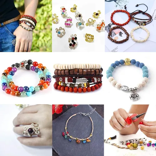 Vista 8 de YUGDRUZY Kit de suministros para hacer joyas, 2831 piezas, kit de fabricación de pulseras, herramienta de reparación con alicates de joyería 2-Plata