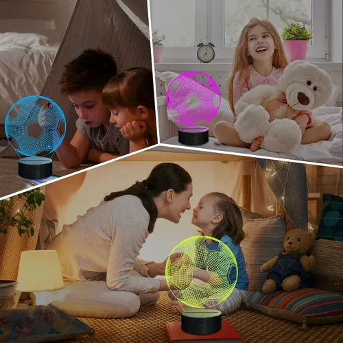 Vista 4 de Lampeez Luces nocturnas de fútbol para niños, luces de fútbol con ilusión 3D, 16 LED, control remoto, cambio de color, lámparas de escritorio