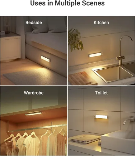 Vista 6 de Lyridz Luces recargables para debajo del gabinete con sensor de movimiento ajustable de 90 grados, luces LED inalámbricas de armario de 1500 mAh