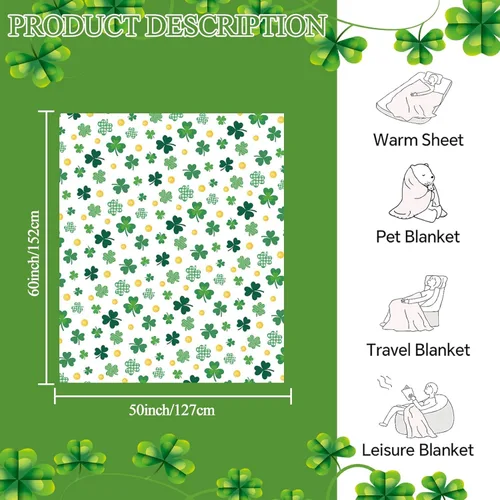 Vista 3 de Manta del día de San Patricio con trébol de shamrock, manta de franela para arrojar de 40"x50" de trébol de la suerte, regalo para adultos y niños