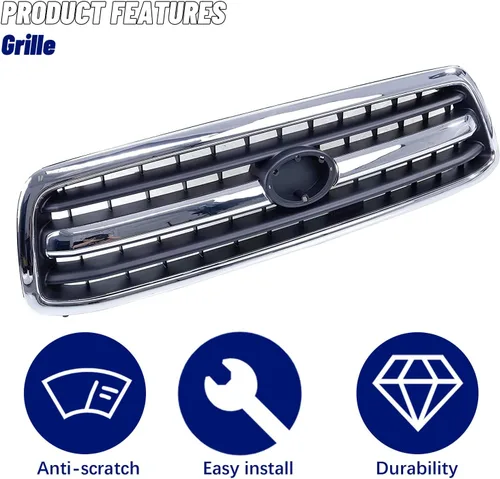 Vista 4 de Conjunto de parrilla delantera compatible con Toyota Tundra 2000 2001 2002 Pickup Truck 531000C020 TO1200223 carcasa cromada con inserto negro