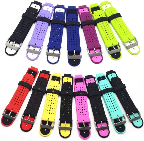 Vista 4 de Correa de repuesto de silicona suave para reloj inteligente Garmin Forerunner 230/235/220/620/630/735 01 rosa y negro