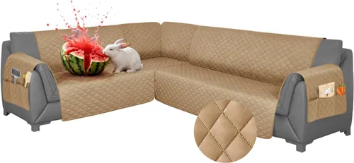 Vista 27 de Fundas para sofá modular, impermeables, 6 piezas, fundas de sofá en forma de L, lavables, antideslizantes, fundas para sofá seccional, suaves