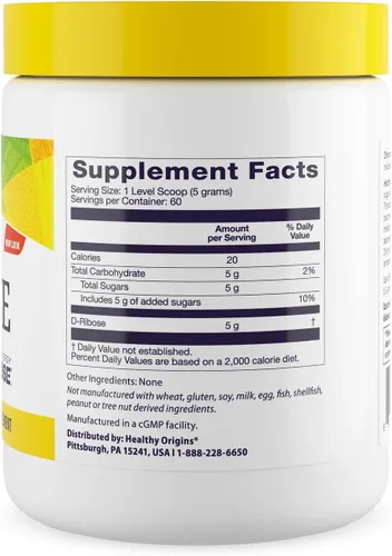 Vista 2 de Healthy Origins D-Ribosa en polvo (BioEnergy, sin OMG, sin gluten, apoyo energético, soporte cardíaco), 10.6 onzas