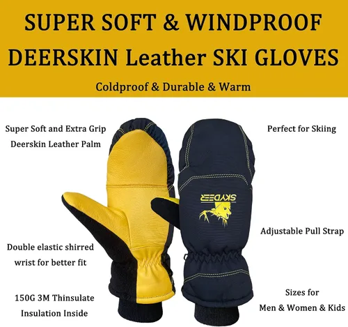 Vista 3 de SKYDEER Guantes de esquí súper cálidos con piel de ciervo suave y aislamiento Thinsulate de 150 G 3M (SD8753M)