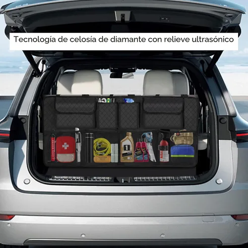 Vista 7 de Organizador y almacenamiento para maletero de automóvil, accesorios de almacenamiento colgantes para asiento trasero de gran capacidad, organizador