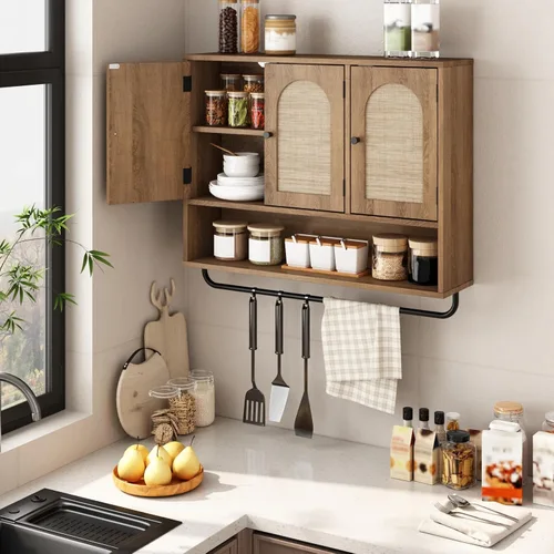 Vista 8 de RUSTOWN Gabinete de pared del cuarto de baño de la rota, boho, boho, con 3 Roble natural