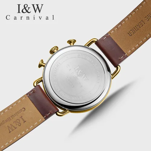 Vista 6 de Luxury Men's Big Dial Chronograph Sapphire Glass Waterproof Quartz Black Leather Gold Watches